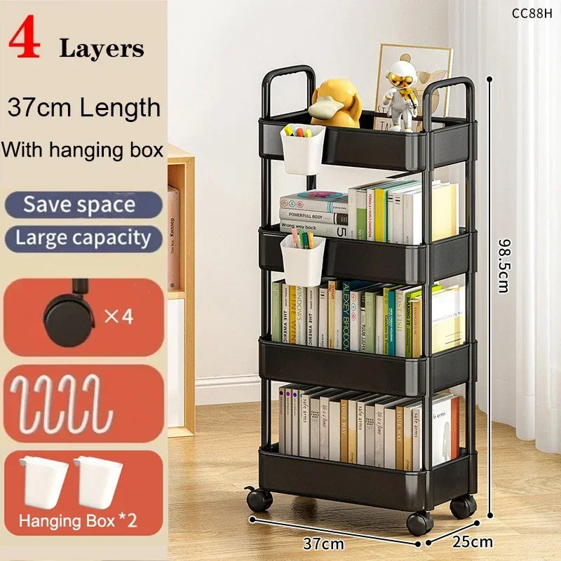 Bookshelf Storage Trolley Mobile Kitchen Organizer Cart With Wheels Multi-Layer Bathroom Shelves Household Snacks Storage Rack