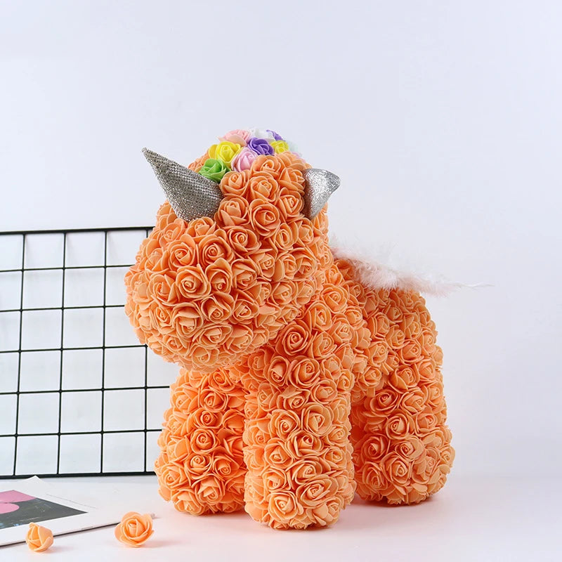 25CM Rose Unicorn Valentine's Day gift Pe Flower Bear For Girlfriend Home Rose Bear For Valentines Day Gift