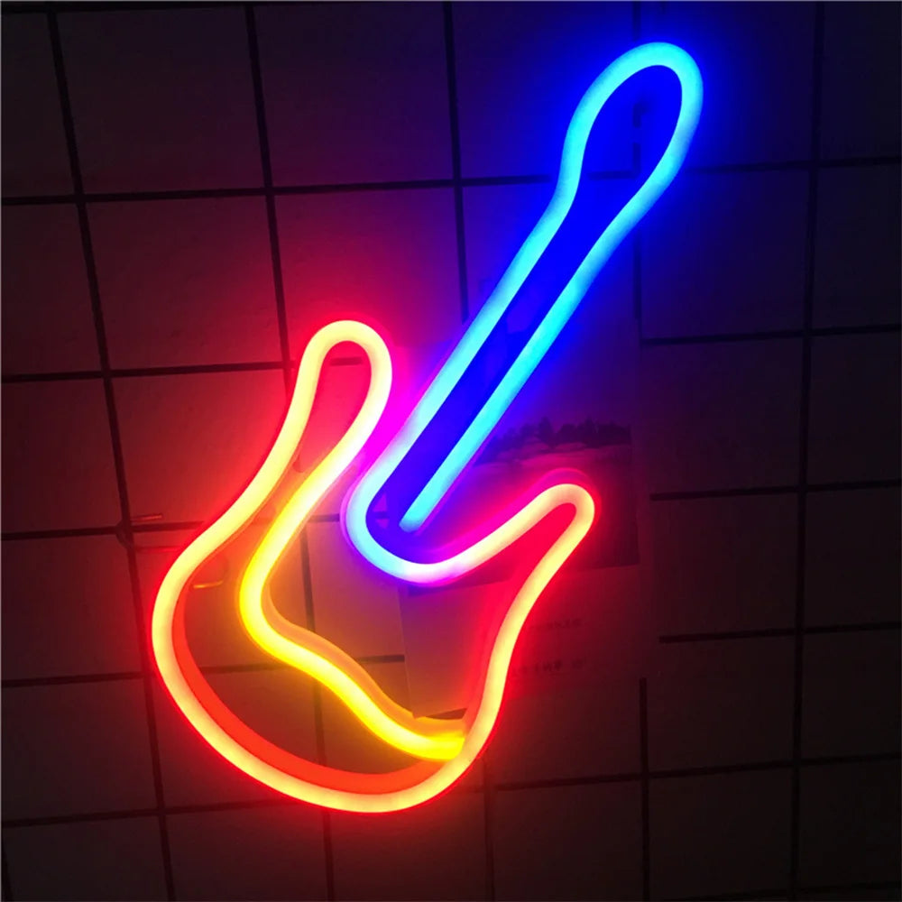 USB/Battery LED Neon Sign Lights Party Wall Art Decor Room Bar Beer Neon Lamps Wall Hanging Neon Signs Musical Note Night Lights