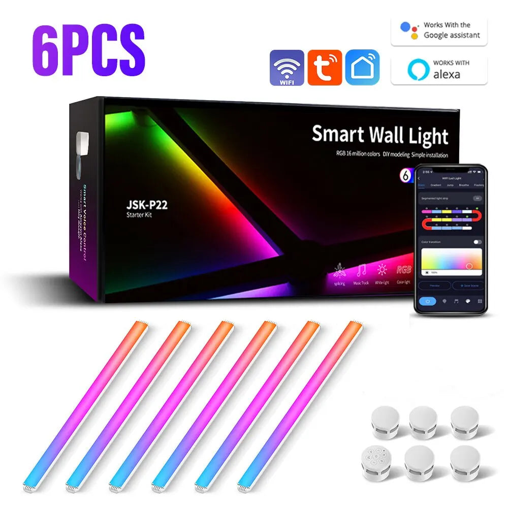 WIFI LED Smart Wall Lamp RGBIC Light Bar DIY Atmosphere Night Light APP Music Rhythm TV Backlight Bedroom Game Room Decoration