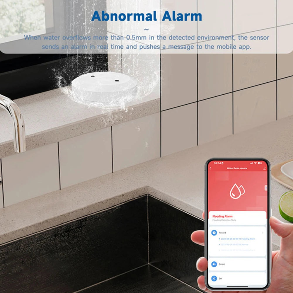 Zigbee Water Sensor Tuya Leak Flood Detector App Remote Monitoring for Kitchen/Bathroom Support Home Assistant