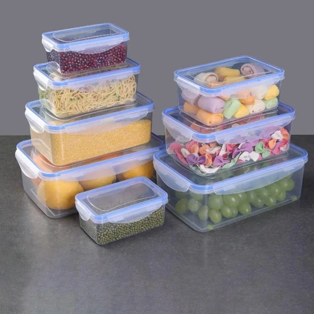 Sealed Rectangular Refrigerator Storage Box with Lid Plastic Trasparent Crisper Food Containers Stackable Microw