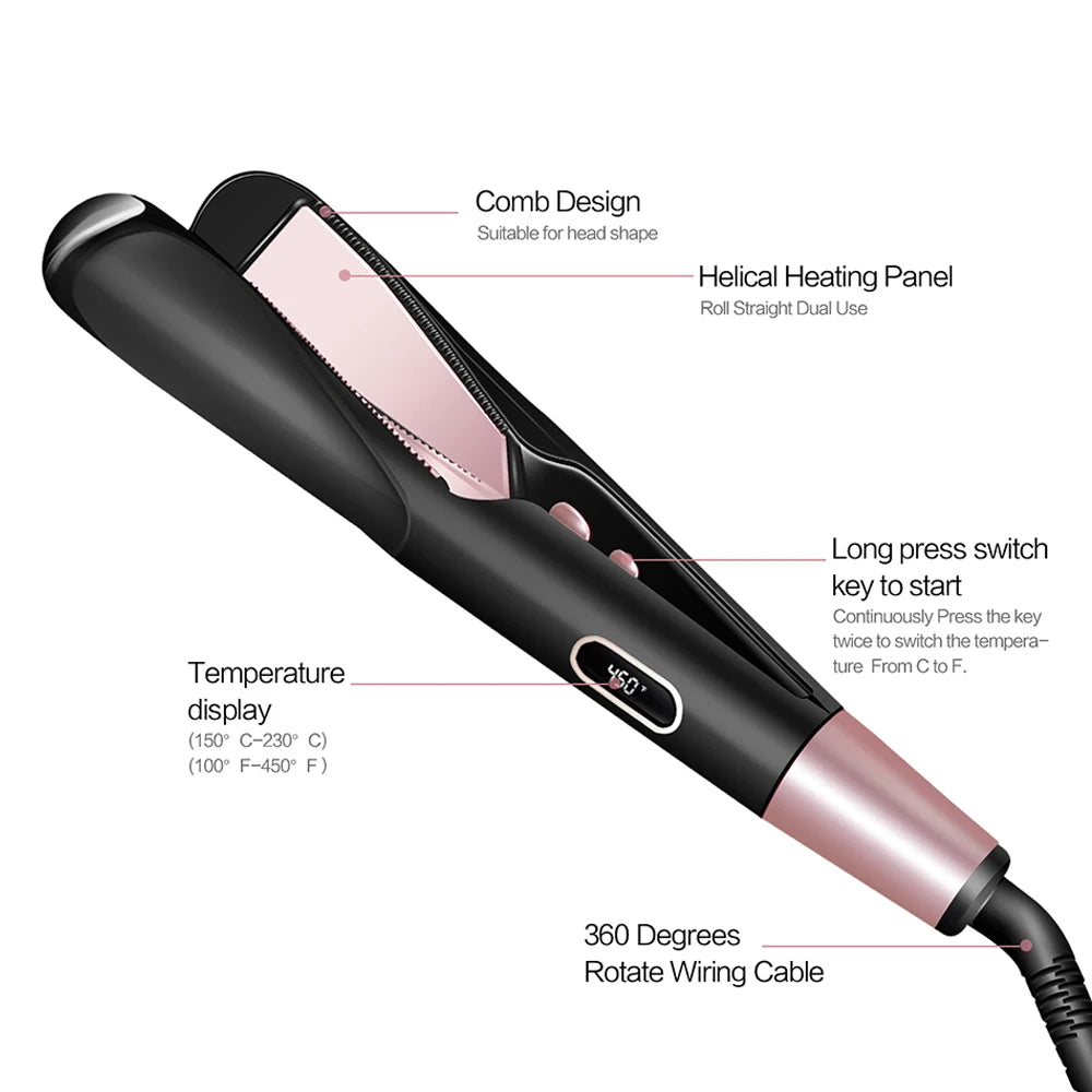 2 In 1 Pro Twist Hair Straightener And Curler Spiral Wave Curling Gold Titanium Flat Iron Straightening Curling Styling Tool