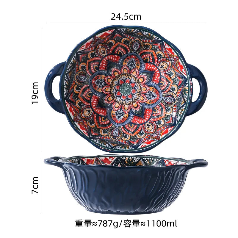 Bohemia Style Ceramics Dinner Plates Retro Plates Dinnerware Set Kitchen Dishes Household Breakfast Plate Salad Soup Bowls