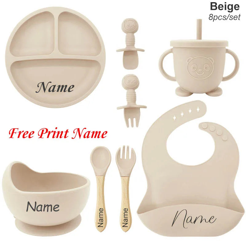 Personalized Name Baby Feeding Set Kids Silicone Plate Bowl Straw Cup Customized Children's Tableware Baby Supplies Newborn Gift