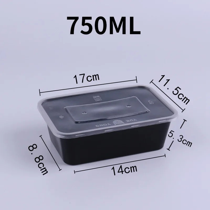 10PCS Plastic Disposable Food Containers Black Take out Containers With Lid for Salads Sandwiches  Kitchen Fridge Storage Boxes