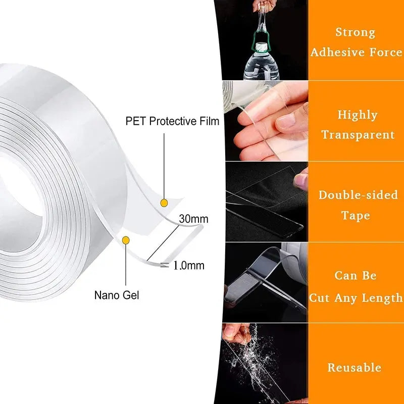 Kitchen Transparent Double Sided Tape Bathroom Waterproof Reusable Self Adhesive Nano Tapes Home Decoration Washable Super Tapes