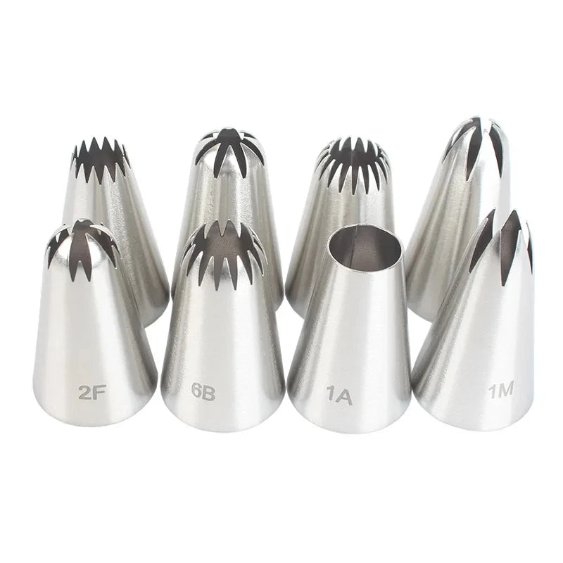 8pcs Piping Nozzles Set Stainless Steel Icing Nozzles Cream Cake Piping Tips For Dessert Biscuit Cup Cake Kitchen Accessories