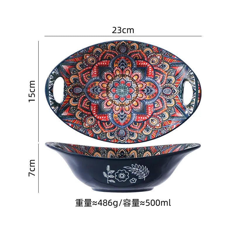 Bohemia Style Ceramics Dinner Plates Retro Plates Dinnerware Set Kitchen Dishes Household Breakfast Plate Salad Soup Bowls