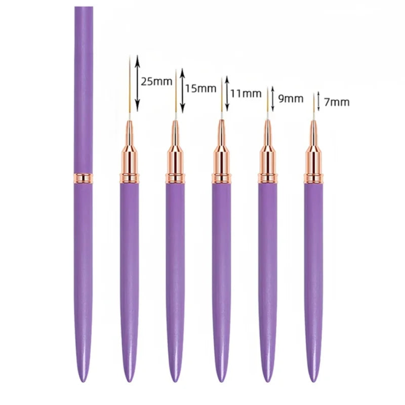 5pcs Nail Art Liner Brush Set UV Gel Nail Brushes Kits French Stripe Line Painting Drawing Flower Pen Professional Manicure Tool