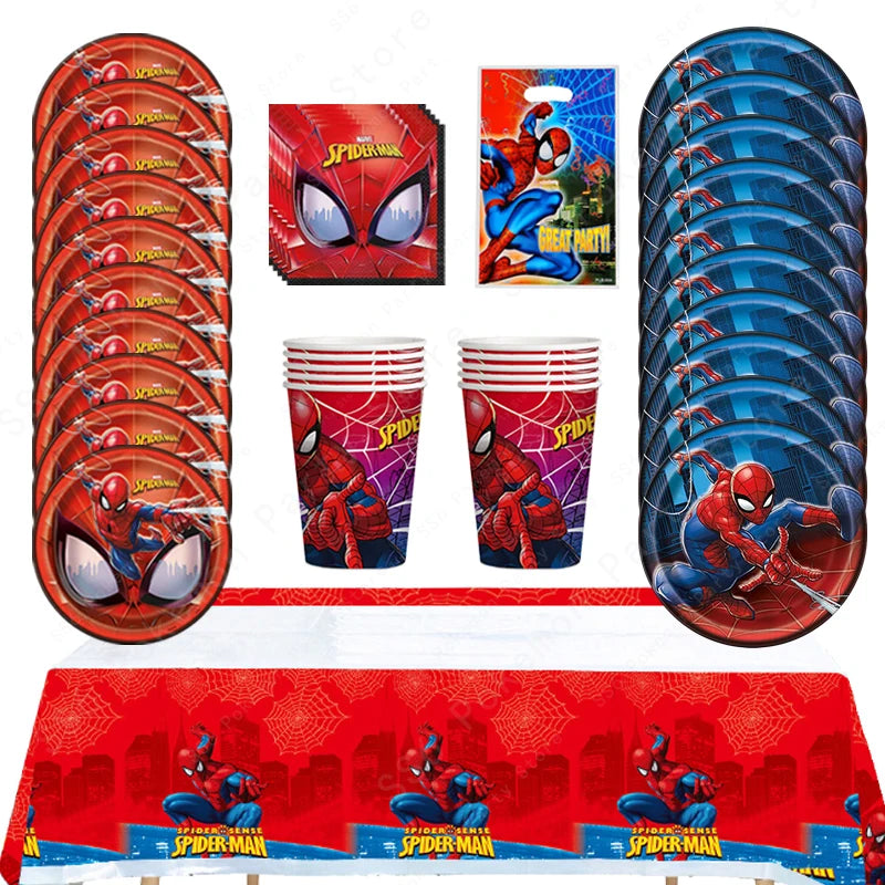 Spiderman Birthday Party Decorations Disposable Tableware Plate Cup Napkins Bags Spidey Party Birthday Decoration Supplies Set