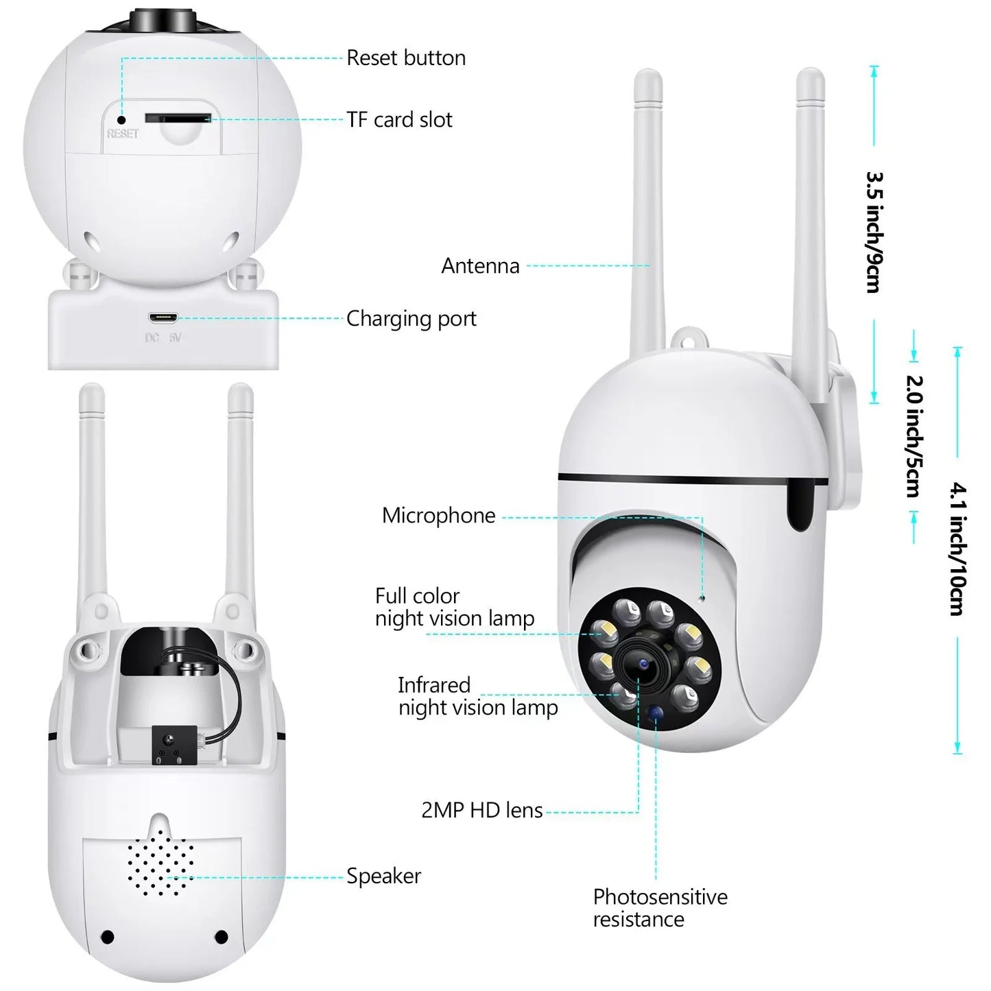 2MP Wifi IP Camera Outdoor Security Surveillance Cameras AI Human Tracking Two Way Audio 4X Digital Zoom Night Vision Full Color