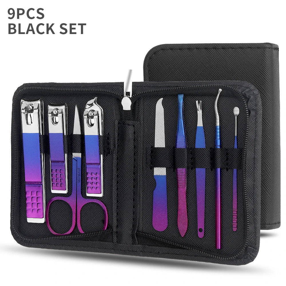 Manicure Set, Stainless Steel Gradient Professional Pedicure Kit Nail Scissors Grooming Kit With Travel Case