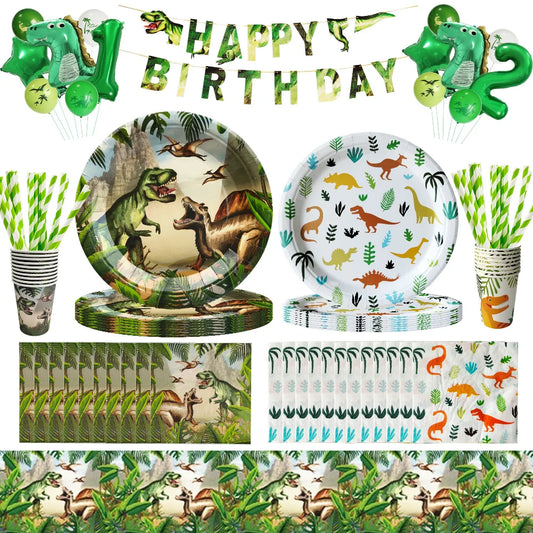 Dinosaur Disposable Tableware Set Dinosaur Theme Birthday Party Decoration Dinosaur Paper Plate Cup Tablecloth Boy Party Supplie