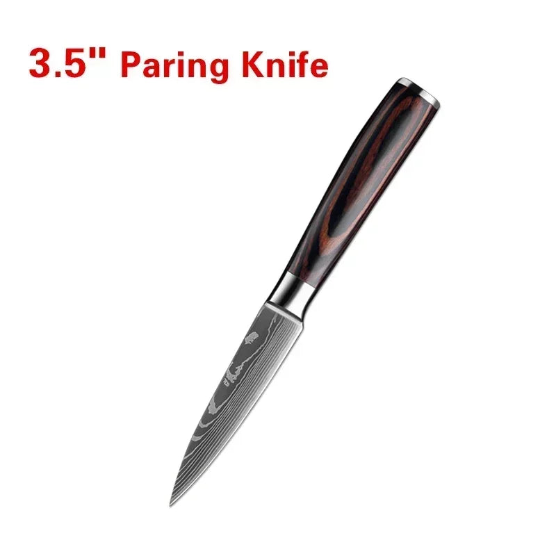 Laser Damascus Kitchen Knife Cleaver Meat Fruit Bread Knife Barbecue Boning Knife Cut Chicken Convenient Scissors Kitchen Knives