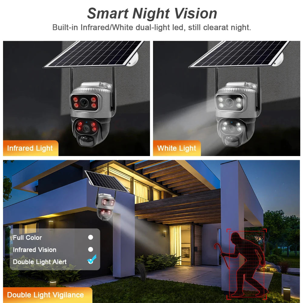 V380 Dual Lens 4G Camera Solar PIR Human Detection Night Vision Waterproof Security Video IP Camara 8MP 4K Battery CCTV Monitor