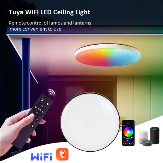 Tuya WiFi LED Ceiling Light AC 220V 24W RGB Color Light Whole House Lighting Smart Home Voice Control Easy Living APP Connection