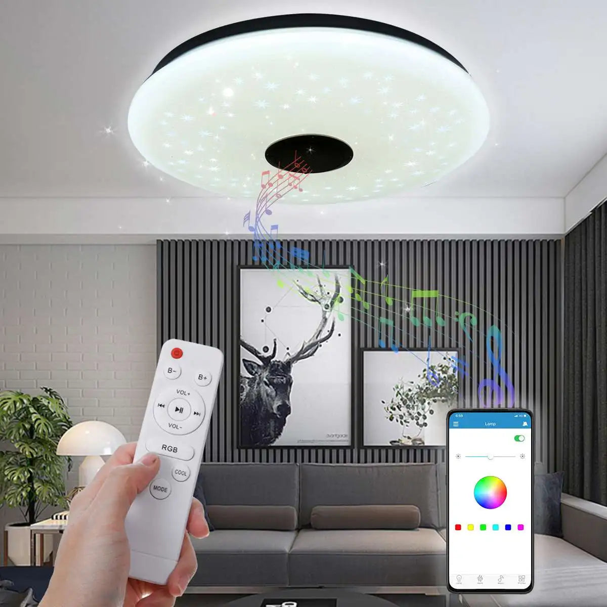 RGB Smart Ceiling Light LED Interior Home Decorative Light 42W 60W 220V Luster Dimming Remote Control WIFI Bluetooth Living Room