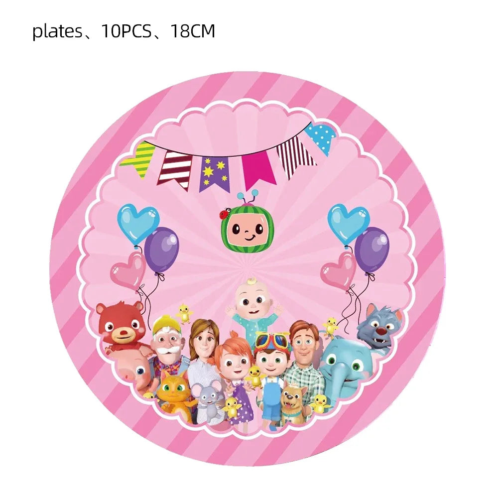 Cartoon Melon Theme Birthday Party Decoration Disposable Tablecloth Paper Plate Napkins Tableware For Kids Shower Supplies