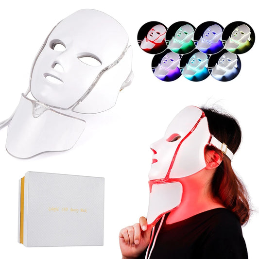 GIFT BOX- Neck+Face LED Mask 7 Colors Light LED Beauty Mask Skin Rejuvenation Anti Acne Photon Therapy Whitening Tightening