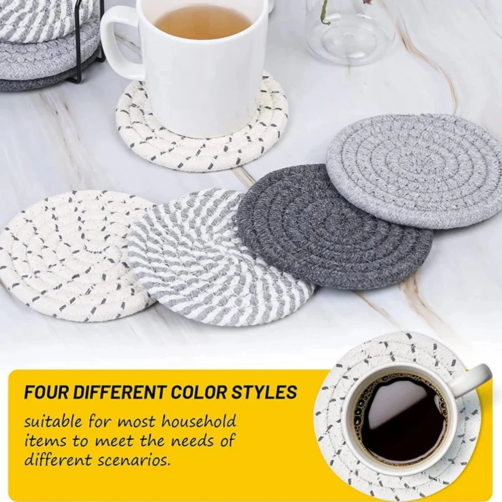 8Pc Drink Coasters With Holder Insulation Mats High-Temperature Resistant Cup Coaster Set Circular Meal Mats Kitchen Accessories