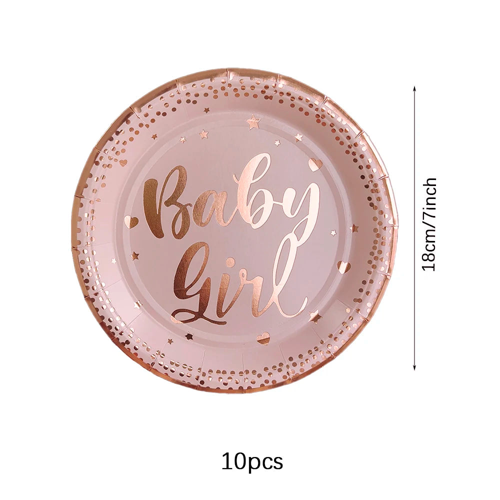 Birthday Disposable Tableware Set Pink Rose Gold White Plates Cups Napkins Tablecloth Girl Birthday Party Decoration Baby Shower