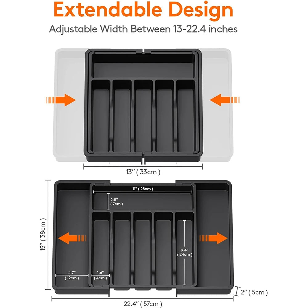 LMETJMA Expandable Silverware Cutlery Utensil Organizer Tray Kitchen Drawer Organizer Adjustable Flatware Cutlery Holder JT305