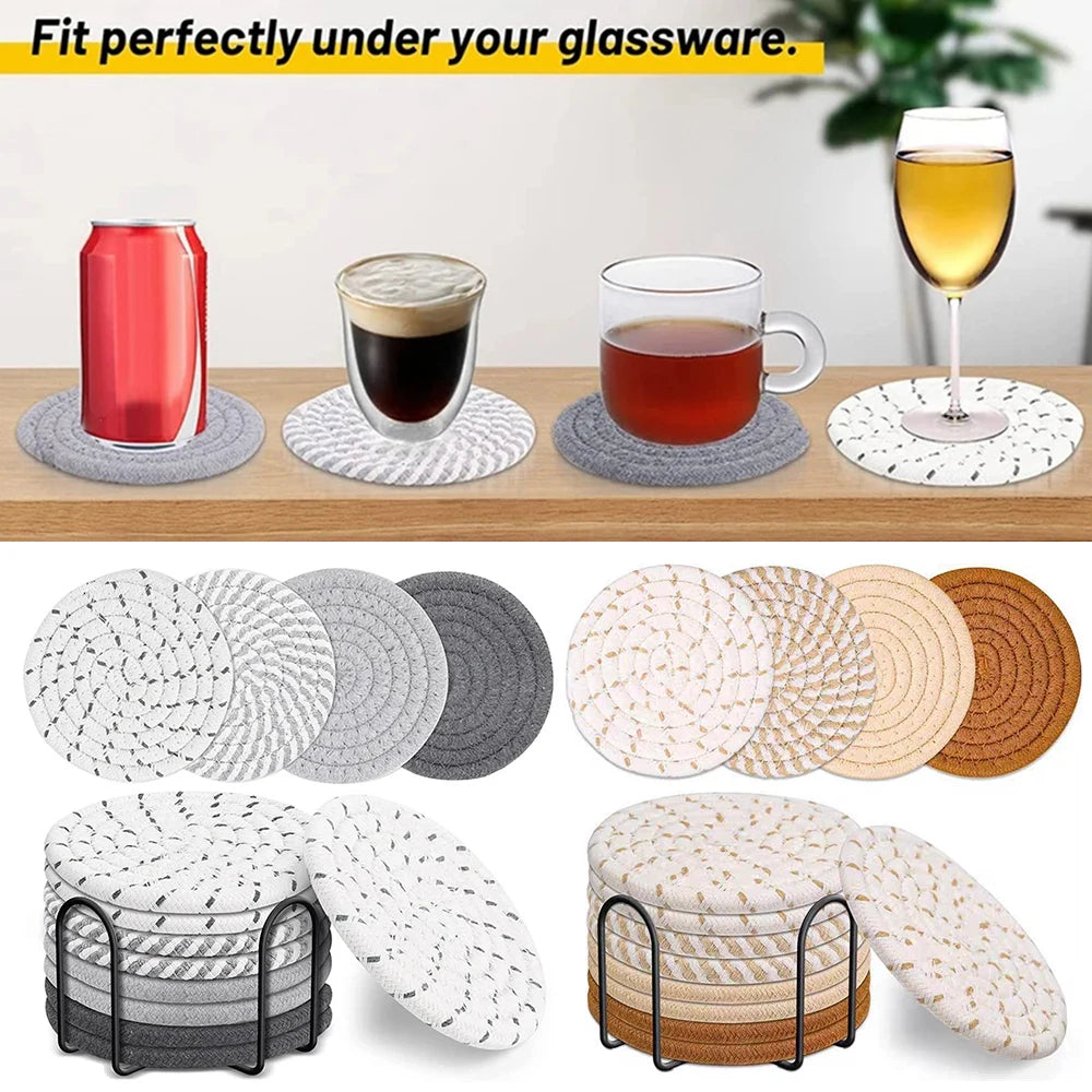 8Pc Drink Coasters With Holder Insulation Mats High-Temperature Resistant Cup Coaster Set Circular Meal Mats Kitchen Accessories