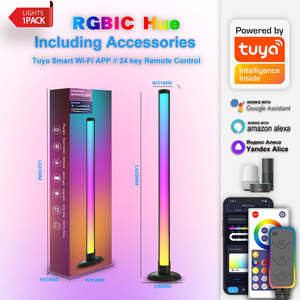 RGB Ambient Light WIFI Bluetooth Double-sided Luminous 24 Key Remote Control Intelligent App LED Desktop Light Ambient Light