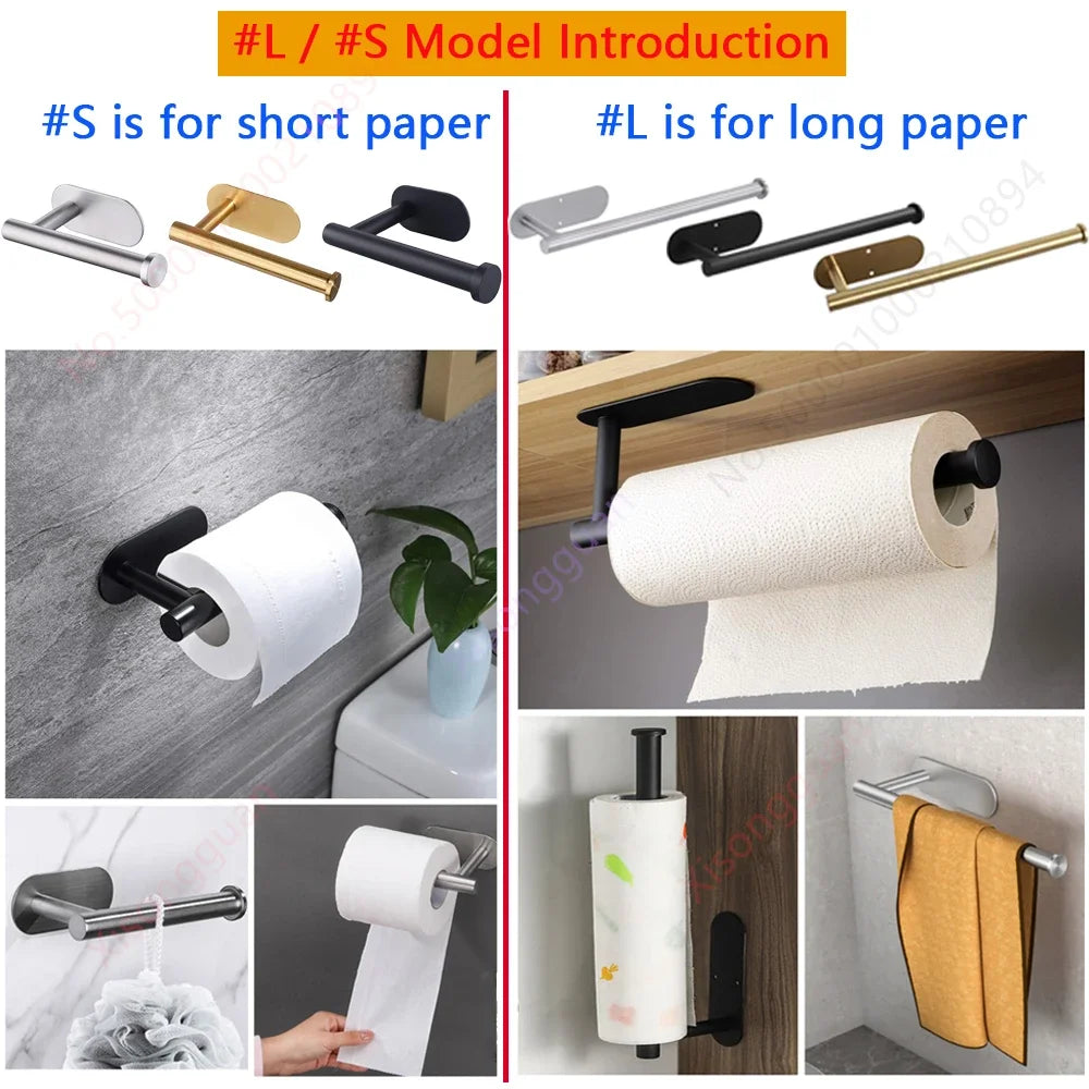 1/2PCS Kitchen Paper Towel Holder Toilet Paper Holder Adhesive Tissue Rack Napkin Dispenser Cabinet Storage Bathroom Accessories