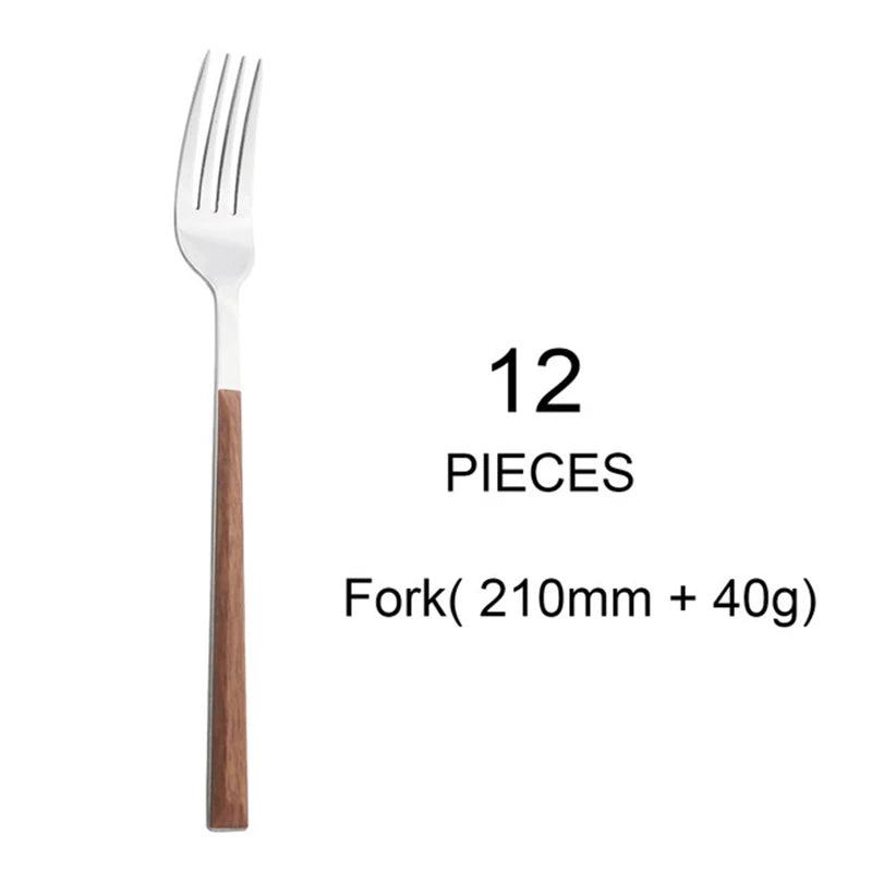 Wood Handle Cutlery Set Korean Stainless Steel Tableware Set Kitchen Knife Fork Spoon Chopsticks Dinnerware Set Tableware Set