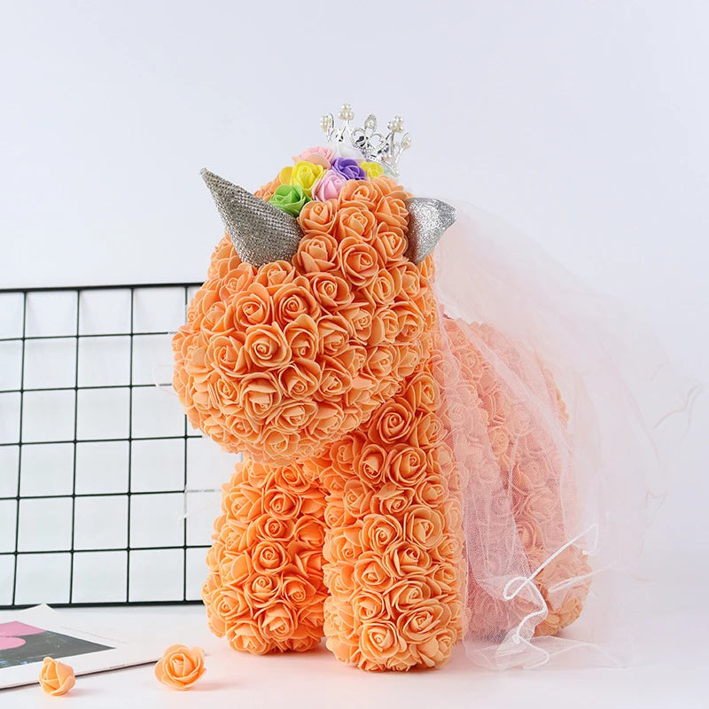 25CM Rose Unicorn Valentine's Day gift Pe Flower Bear For Girlfriend Home Rose Bear For Valentines Day Gift