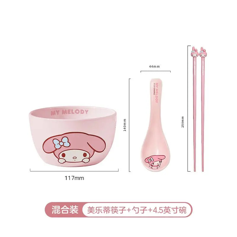 Hot Sale Sanrio Tableware Hello Kitty Bowl Spoon Plate Cartoon Kawaii Ceramic Tableware Kitchen Set Food Storage Household Gifts