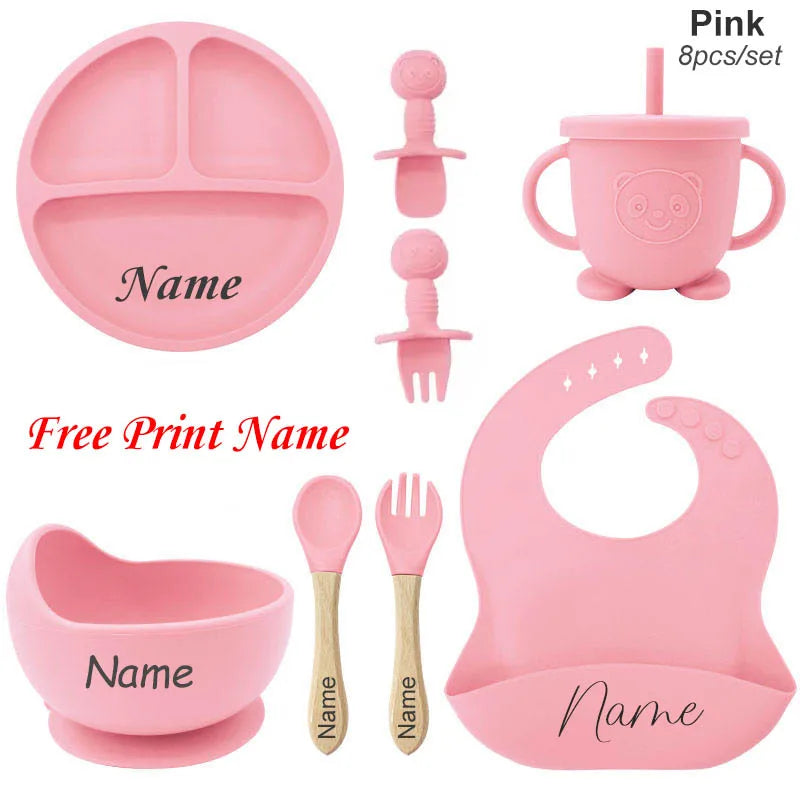 Personalized Name Baby Feeding Set Kids Silicone Plate Bowl Straw Cup Customized Children's Tableware Baby Supplies Newborn Gift