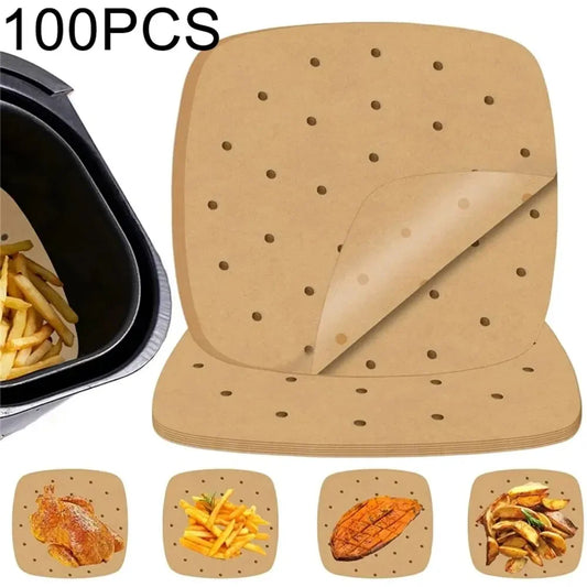 100PCS Air Fryer Paper Disposable Steamer Liners Kitchen Bakeware Papers Baking Non-Stick Steaming Mat Oil-absorbing Paper