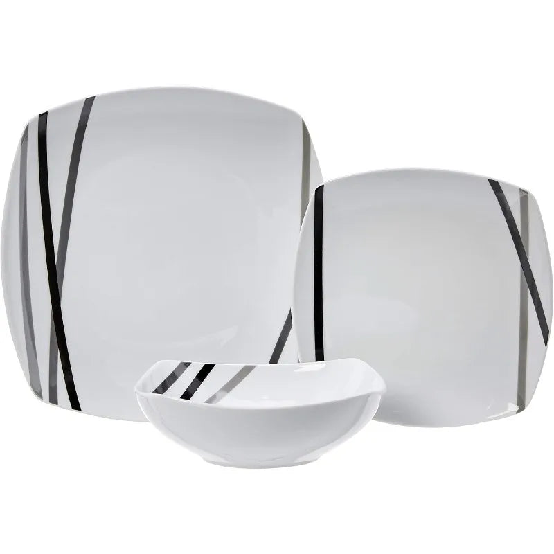 18 Piece Kitchen Dinnerware Set - Square Plates, Bowls，Service for 6 - Modern Beams