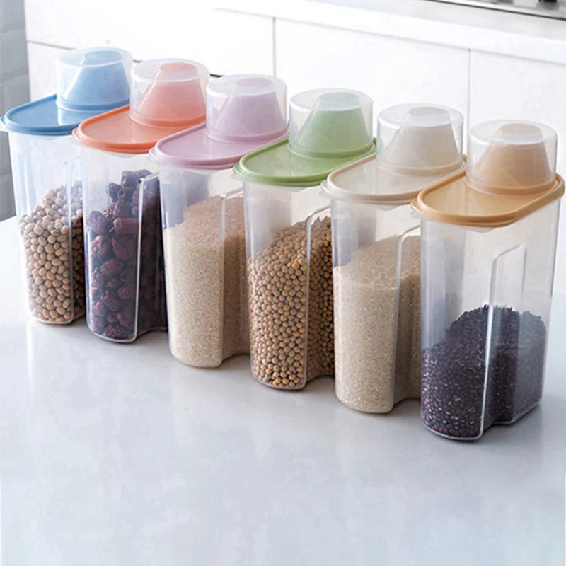 Plastic Food Storage Containers Transparent Airtight Cereal Dispenser For Rice Pasta Tea Nuts Coffee Beans Kitchen Organization