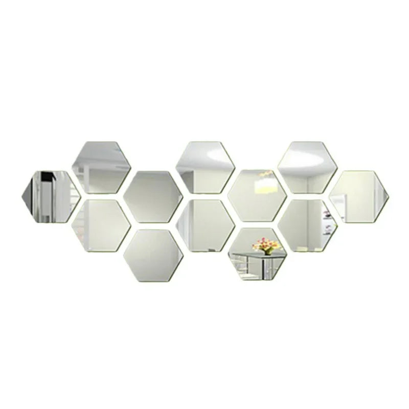 12PCs 3D acrylic mirror wall sticker home decor hexagon DIY decorations removable living-room decal art ornaments for home