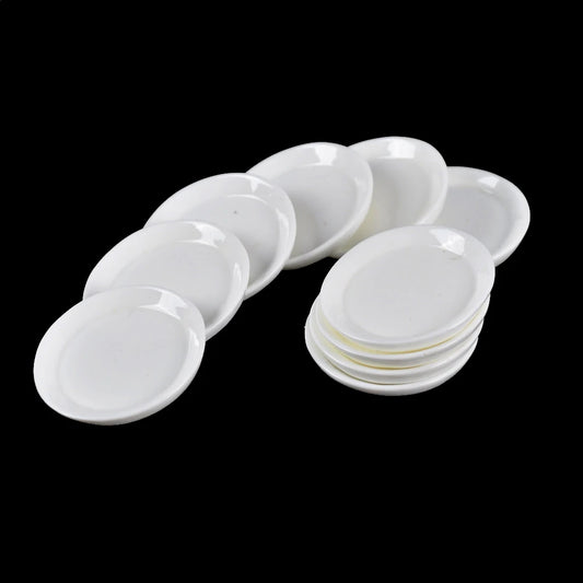 10Pcs/set Durable Mini Food White Dishes Tableware Miniature Doll House Accessories Dollhouse Trays Plates Doll Kitchen Toys