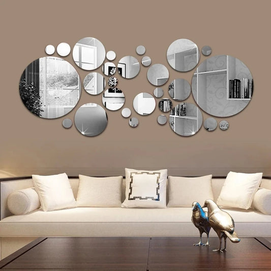 26pcs Classic Round Acrylic Mirror Wall Sticker, Self-adhesive Removable Art Mirror Tile Sticker for Ceramic Surface