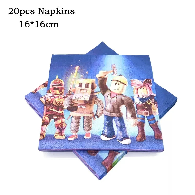 Hot Robot Roblox Kids Birthday Party Supplies Set Disposable Tableware Roblox Paper Plates Cups Balloons Baby Shower Party Decor