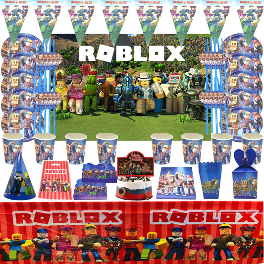 Hot Robot Roblox Kids Birthday Party Supplies Set Disposable Tableware Roblox Paper Plates Cups Balloons Baby Shower Party Decor