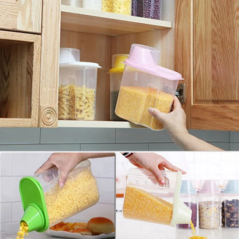 Plastic Food Storage Containers Transparent Airtight Cereal Dispenser For Rice Pasta Tea Nuts Coffee Beans Kitchen Organization