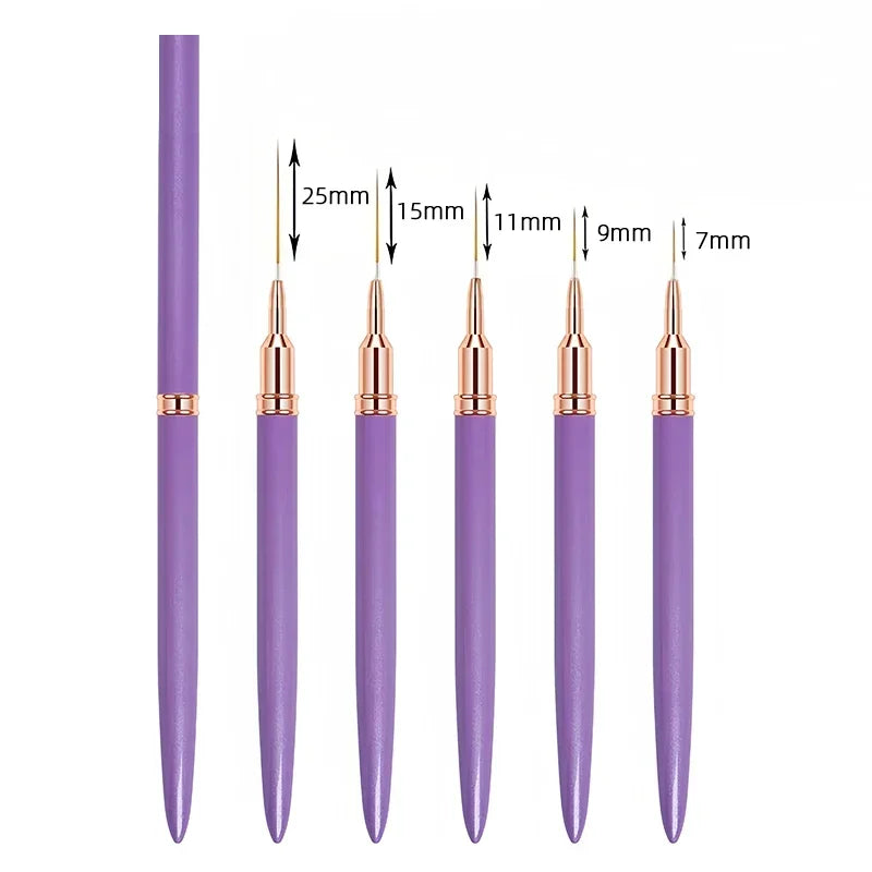 7/9/11/15/25mm Nail Liner Brush Set UV Gel Nail Brushes Kits 5pcs French Stripe Line Painting Drawing Flower Pen Manicure Tools