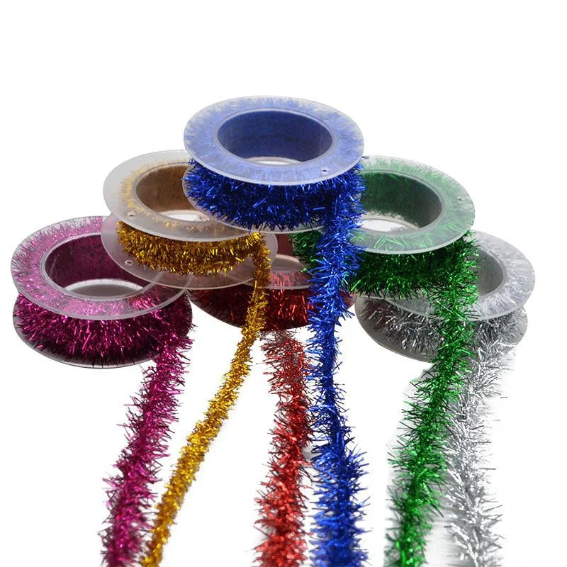 3Yards/roll Color Strips Wire Garland Tinsel Hanging Rattan Christmas Tree Ornament Wedding Birthday Party Colorful Ribbon