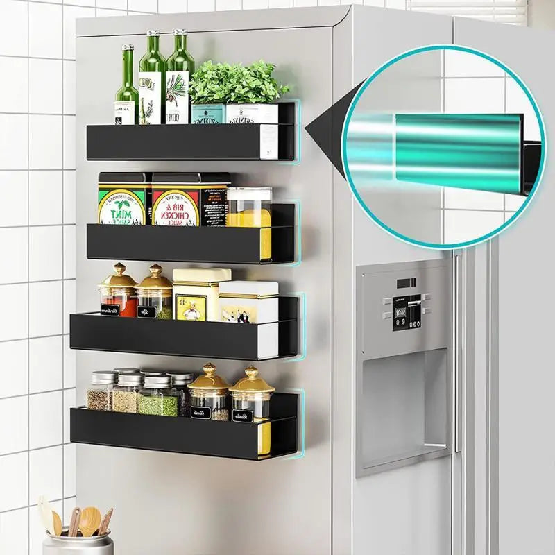 Magnetic Fridge Shelf Spice Storage Rack Space Saving for Cabinet On The Side of Refrigerator Household Kitchen Organizer Shelf