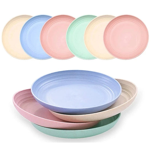 4Pcs Dinner Dishes Wheat Straw Dinner Plates Set Eco Friendly Full Tableware Of Plates Set Kitchen Accessories Plates Dinnerware