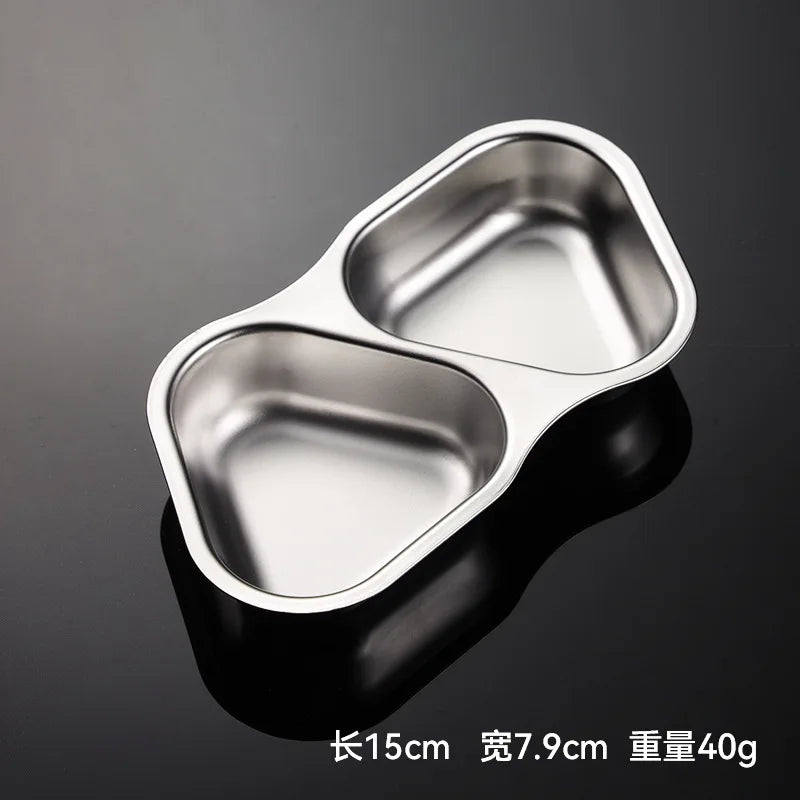 2 Grid Stainless Steel Sauce Dish Divided Seasoning Plate Hot Pot Dipping Bowl Vinegar Soy Spice Condiment Trays for Kitchen