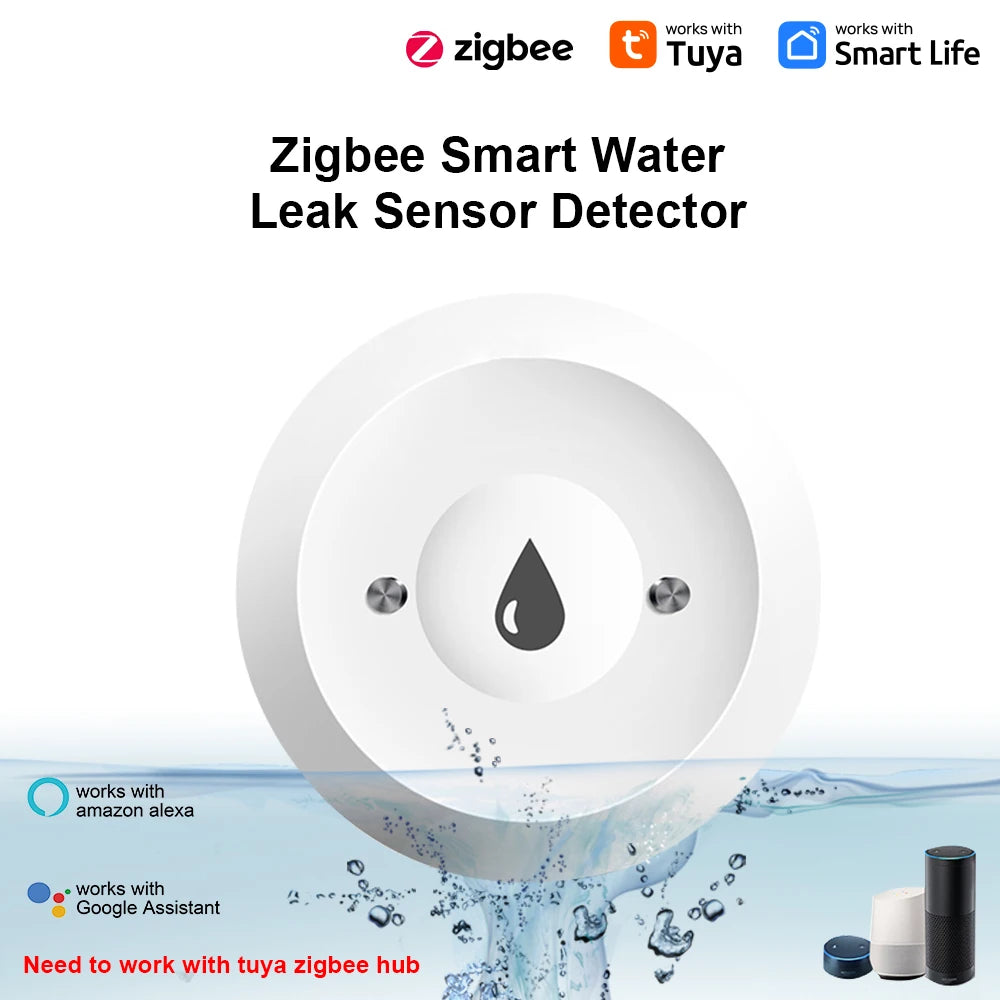 Zigbee Water Sensor Tuya Leak Flood Detector App Remote Monitoring for Kitchen/Bathroom Support Home Assistant