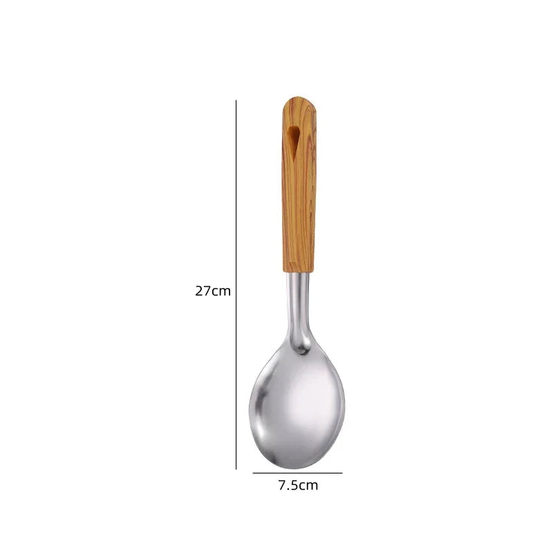 Stainless Steel Cookware Non-stick Pastry Spatula Wooden Handle Soup Ladle Rice Spoon Hot Pot Colander Kitchen Cooking Utensils